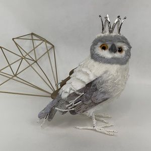 White & Silvery Grey Owl King With Crown